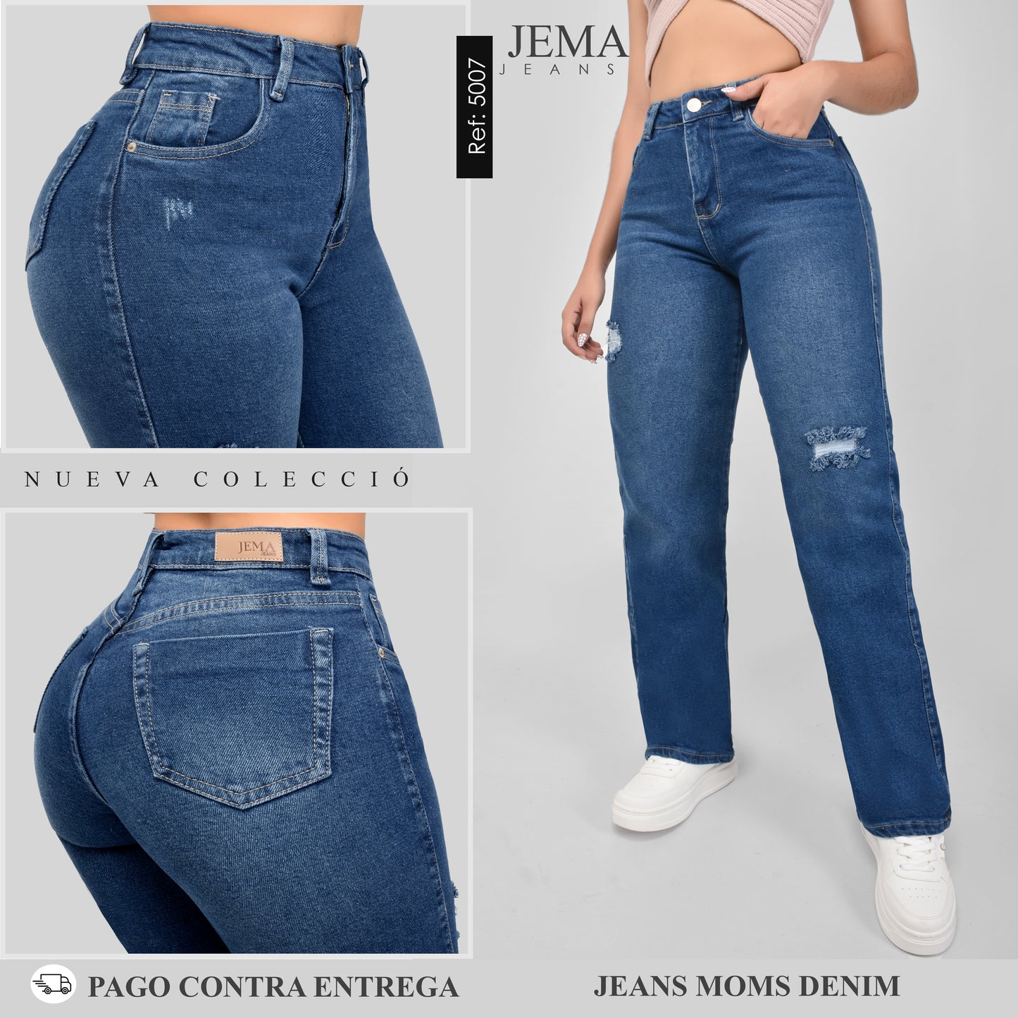 Jeans Straight Denim Tiro Alto Ref 5007