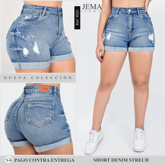 1. Short Denim Tiro Alto Ref 9001