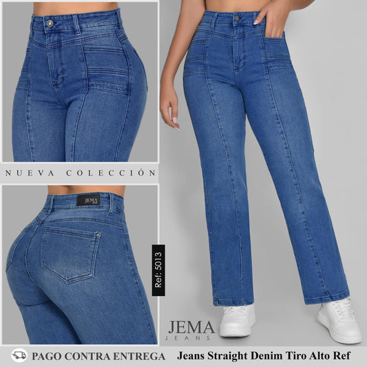 Jeans  Straight Denim Tiro Alto Ref 5013