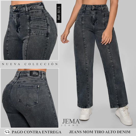 Jeans  Straight Denim Tiro Alto Ref 5015