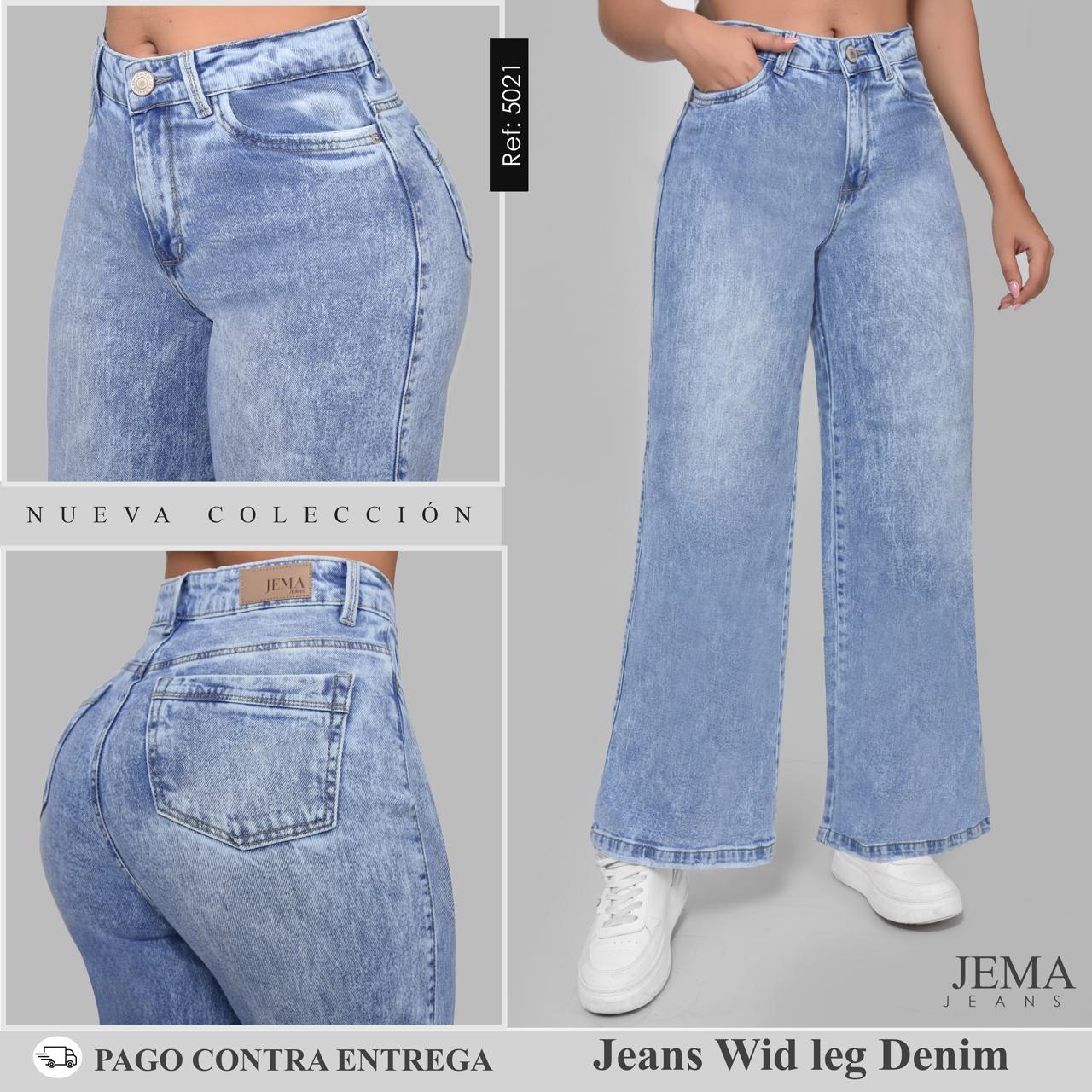 Jeans WID LEG Denim Tiro Alto Ref 5021
