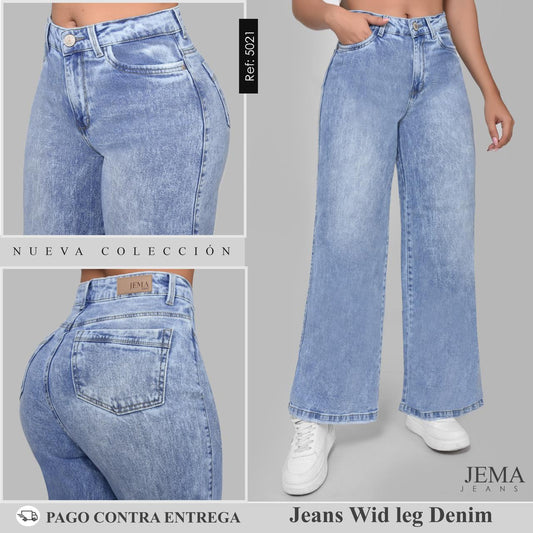 Jeans WID LEG Denim Tiro Alto Ref 5021