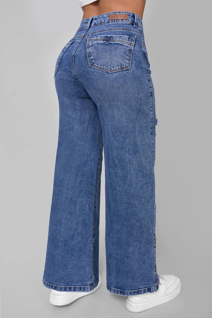 Jeans WID LEG Denim Tiro Alto Ref 5022