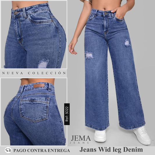 Jeans WID LEG Denim Tiro Alto Ref 5022