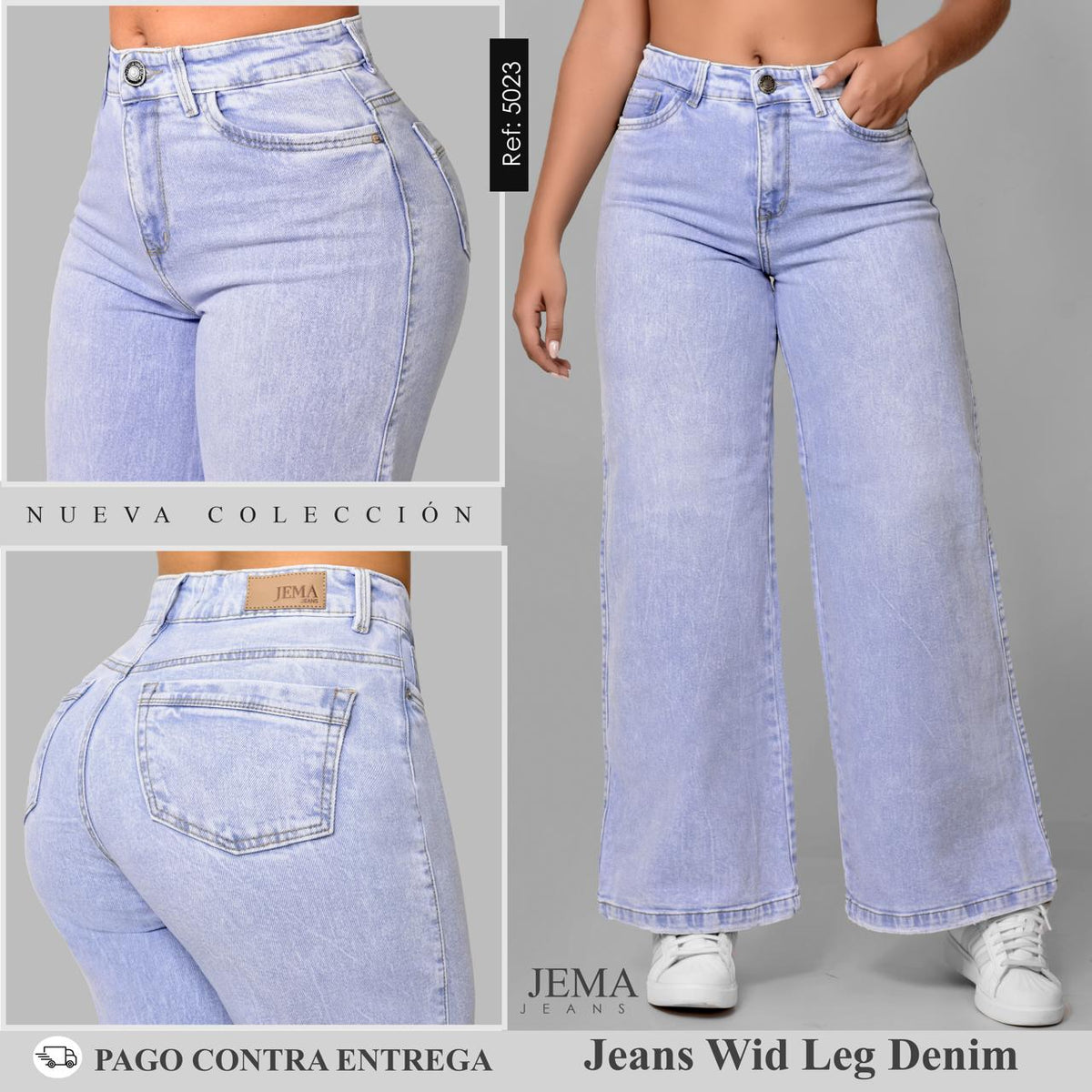 Jeans WID LEG Denim Tiro Alto Ref 5023