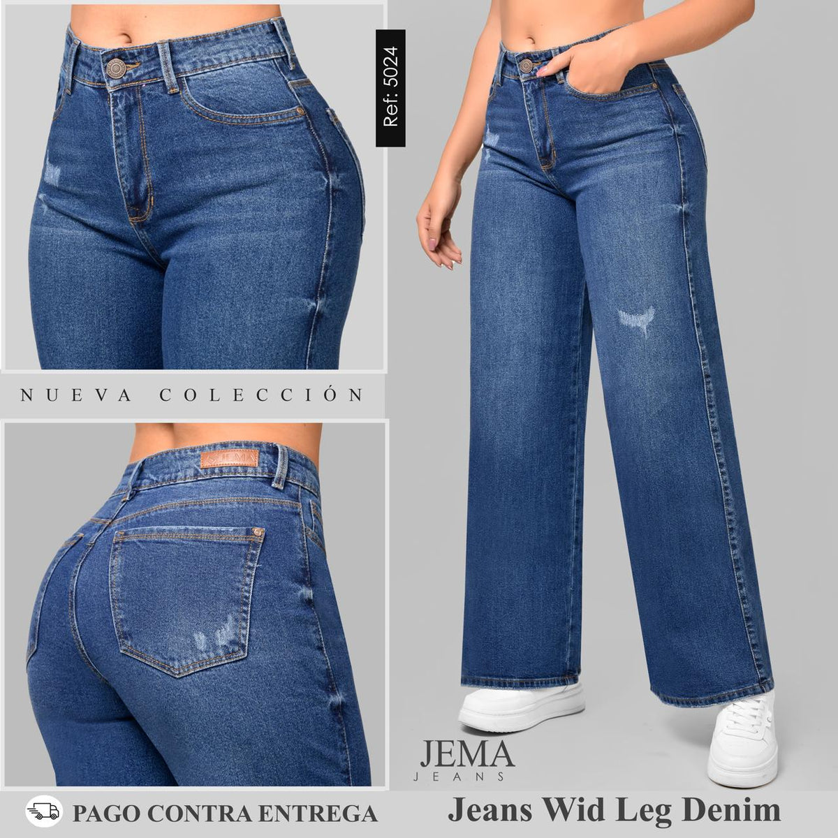 Jeans WID LEG Denim Tiro Alto Ref 5024