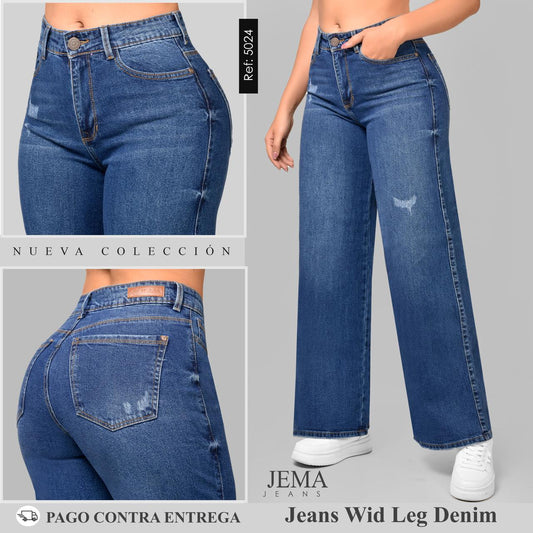 Jeans WID LEG Denim Tiro Alto Ref 5024