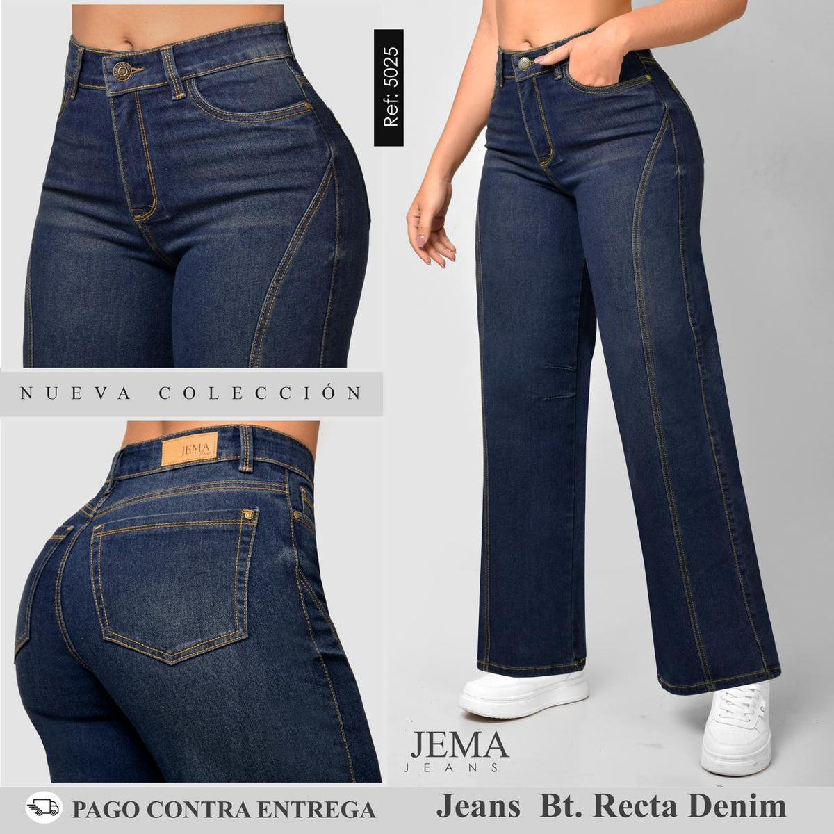 Jeans  Straight Denim Tiro Alto Ref 5025
