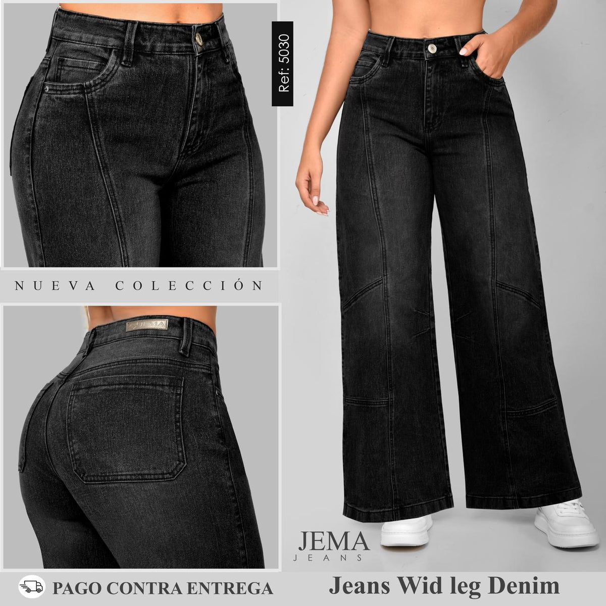 Jeans WID LEG Denim Tiro Alto Ref 5030